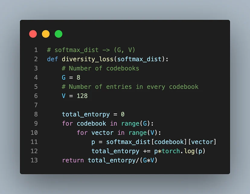 Code for calculating the diversity loss