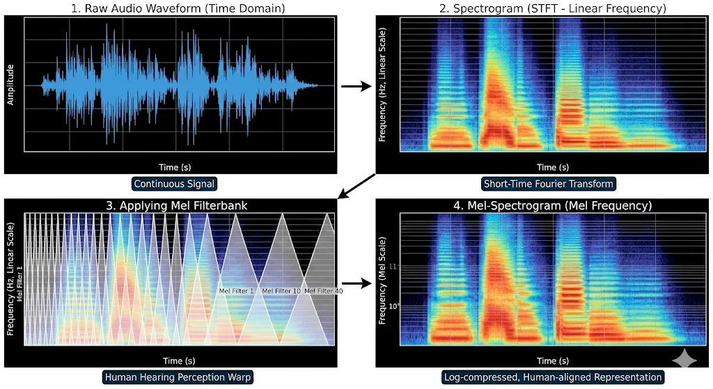 Going from raw audio to a mel-spectrogram